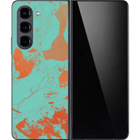 Turquoise and Orange Marble Galaxy Z Fold5 5G Skin